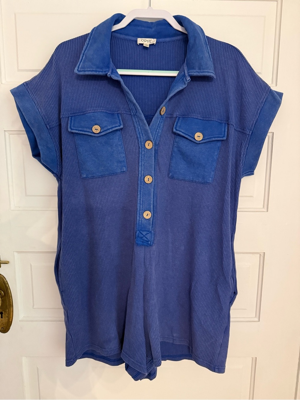 Casual Blue Short-Sleeve Romper by ODDI